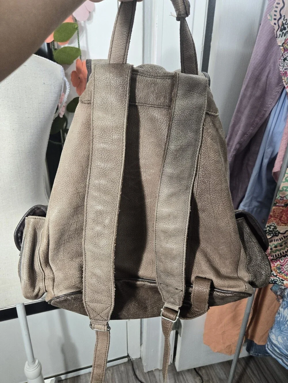 Vintage Light Brown Leather Cowhide Knapsack Backpack For Men